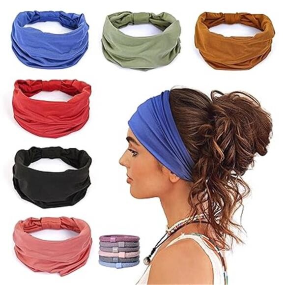 6 Pack Wide Headbands for Women Non Slip Soft Elastic Hair Bands Yoga Running - Picture 7 of 7